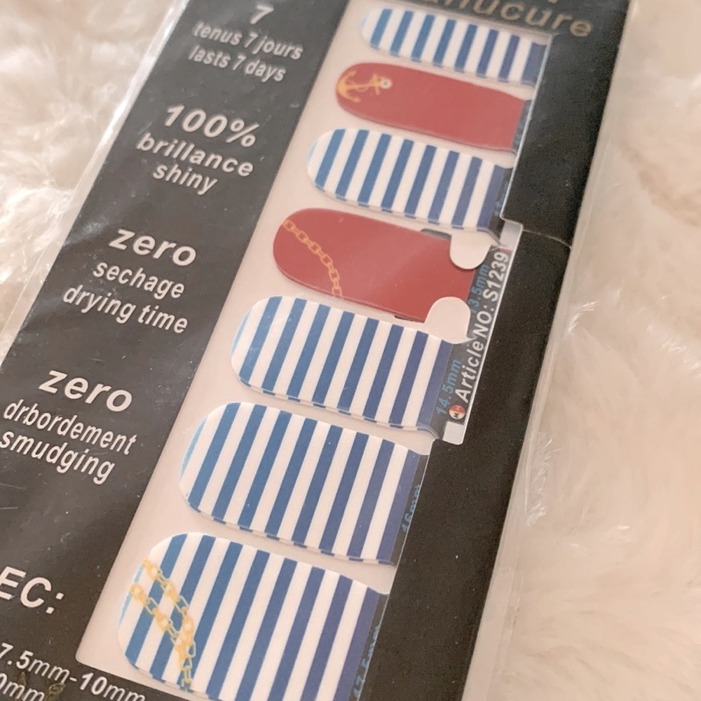 Nail Patch French Manicure w/Nautical-Themed Design (anchors and stripes)